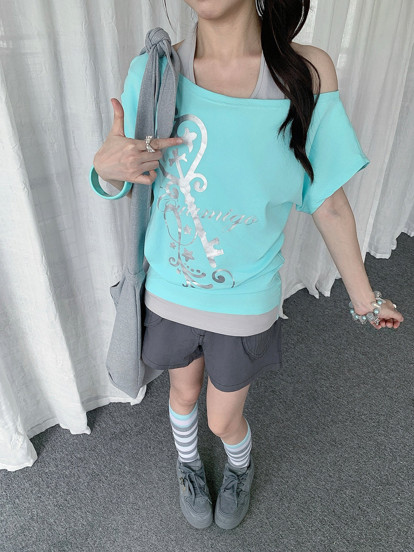 Off-Shoulder Layered Halter Tee