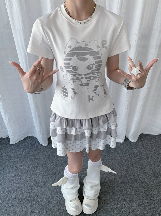 Angel Kitty Star Graphic Fitted Tee