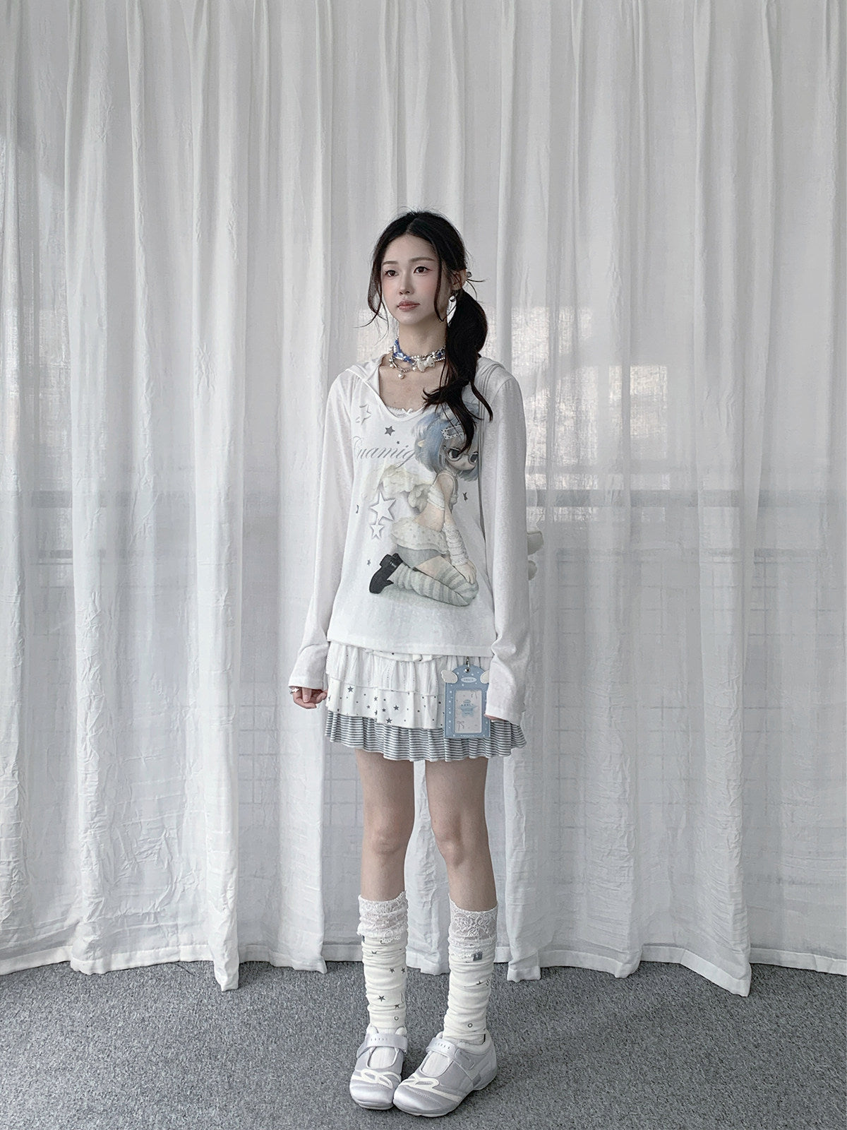 Angel Girl Sheer Hooded Long Sleeve Top