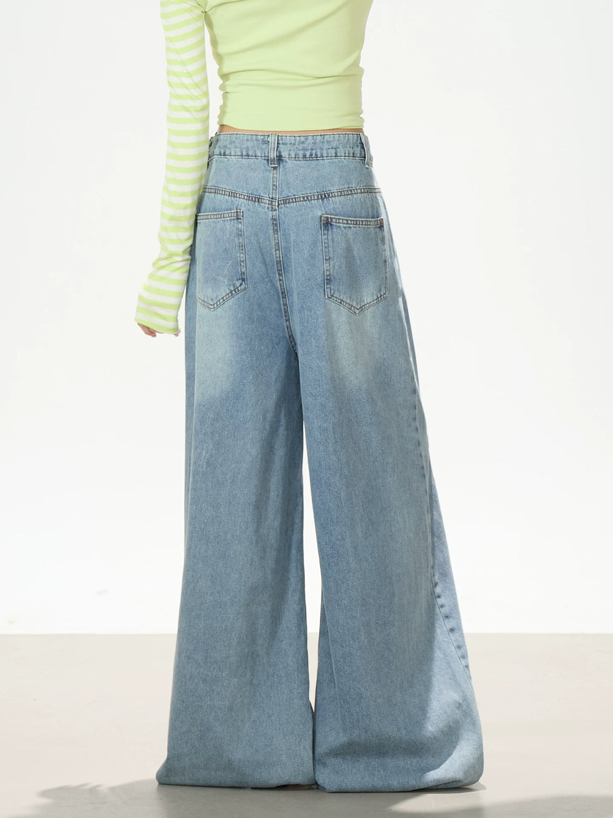 Music Note & Star Embroidered Washed Wide-Leg Jeans