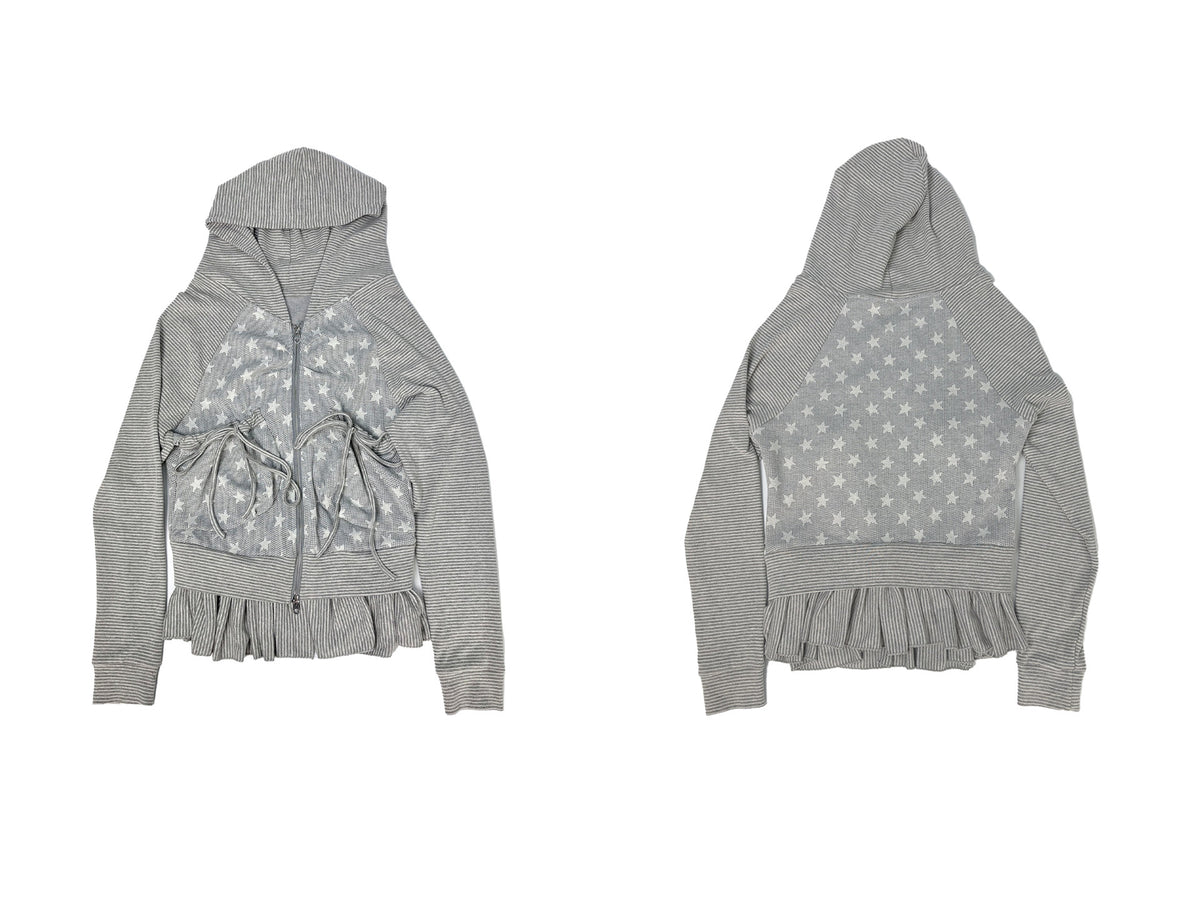 Star Ruffle Drawstring Zip-Up Hoodie