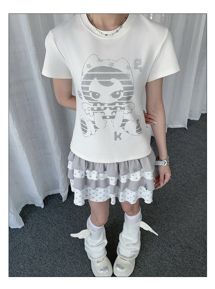 Angel Kitty Star Graphic Fitted Tee