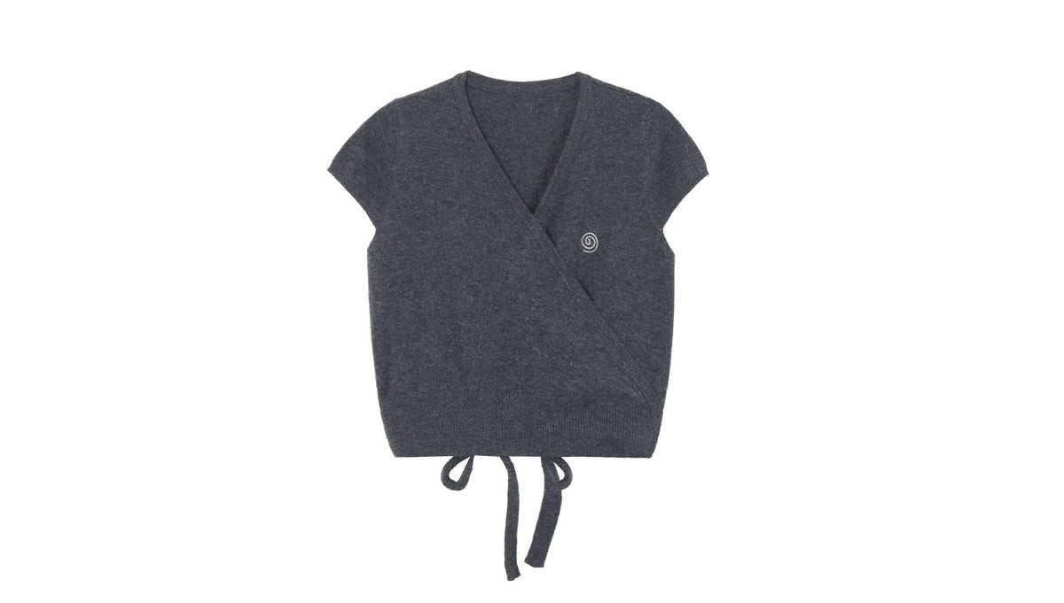Wool Wrap-Tie V-Neck Knit Top