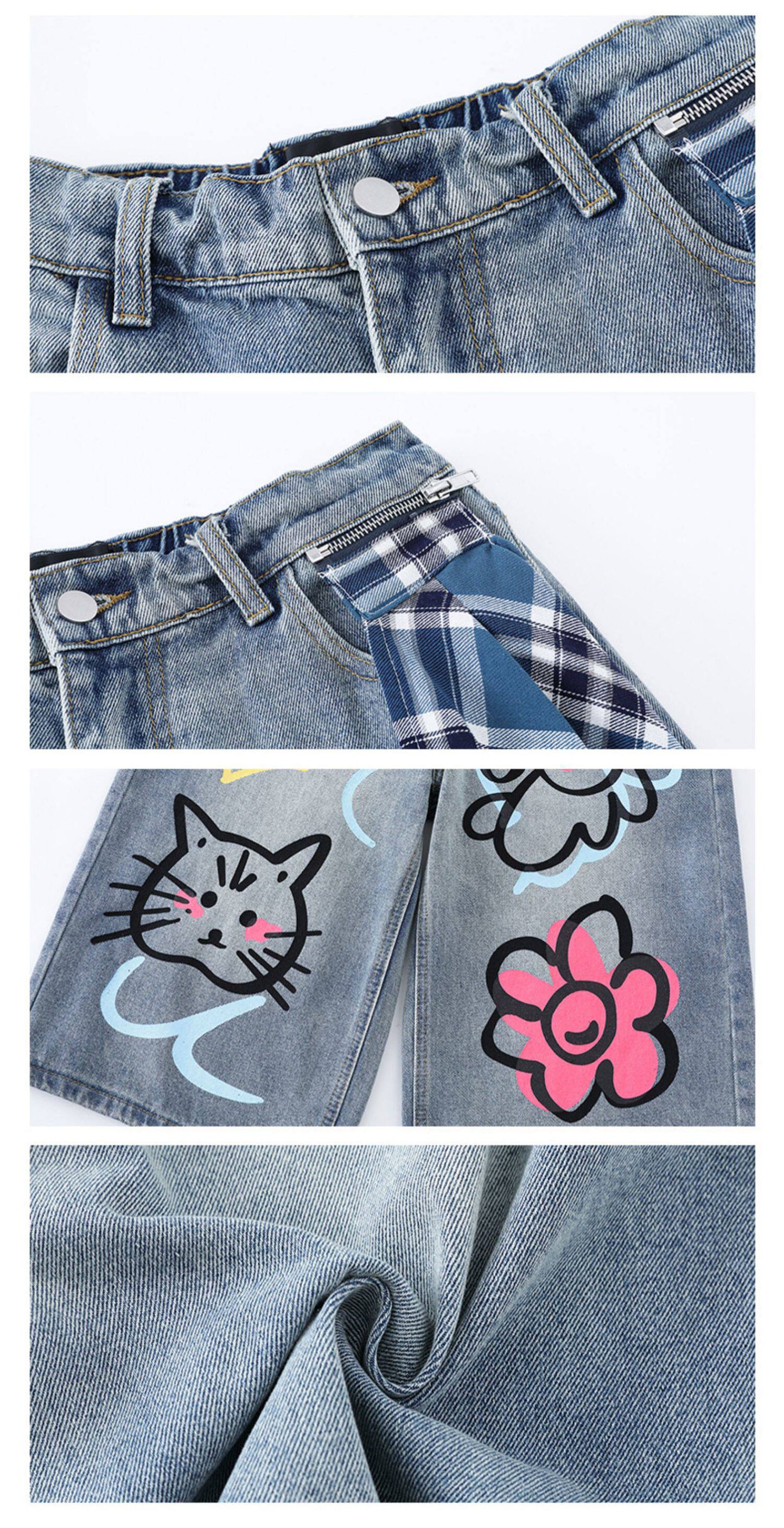 Doodle Art Cropped Wide-Leg Jeans