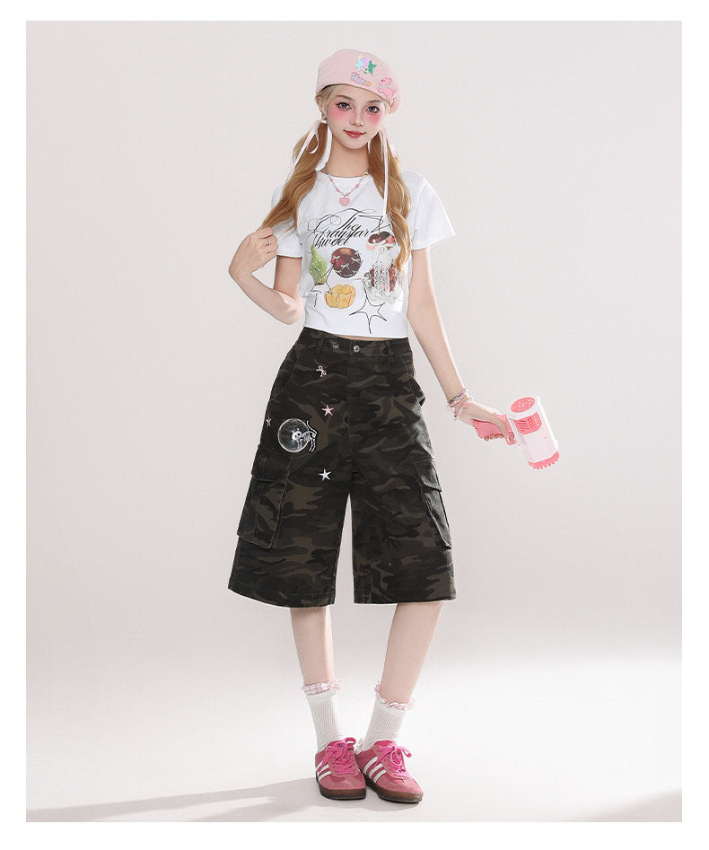 Pink Detail Camo Cargo Shorts