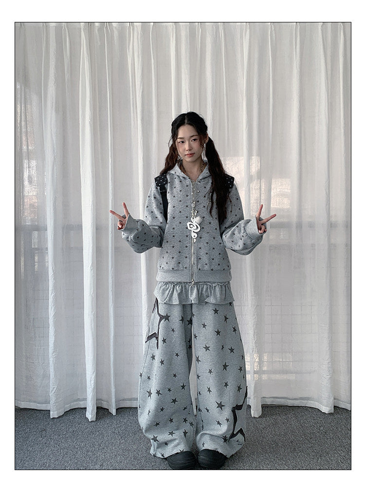 Allover Star Print Zip-Up Hoodie