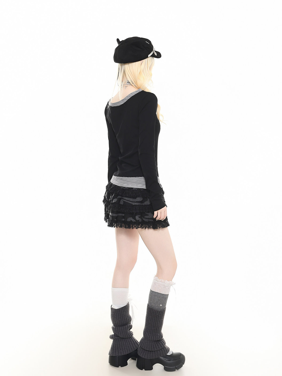 Cartoon Letter Stripe Layered Long Sleeve Top