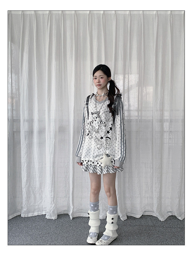 Polka Dot Star Girl V-Neck Long-Sleeve Tee