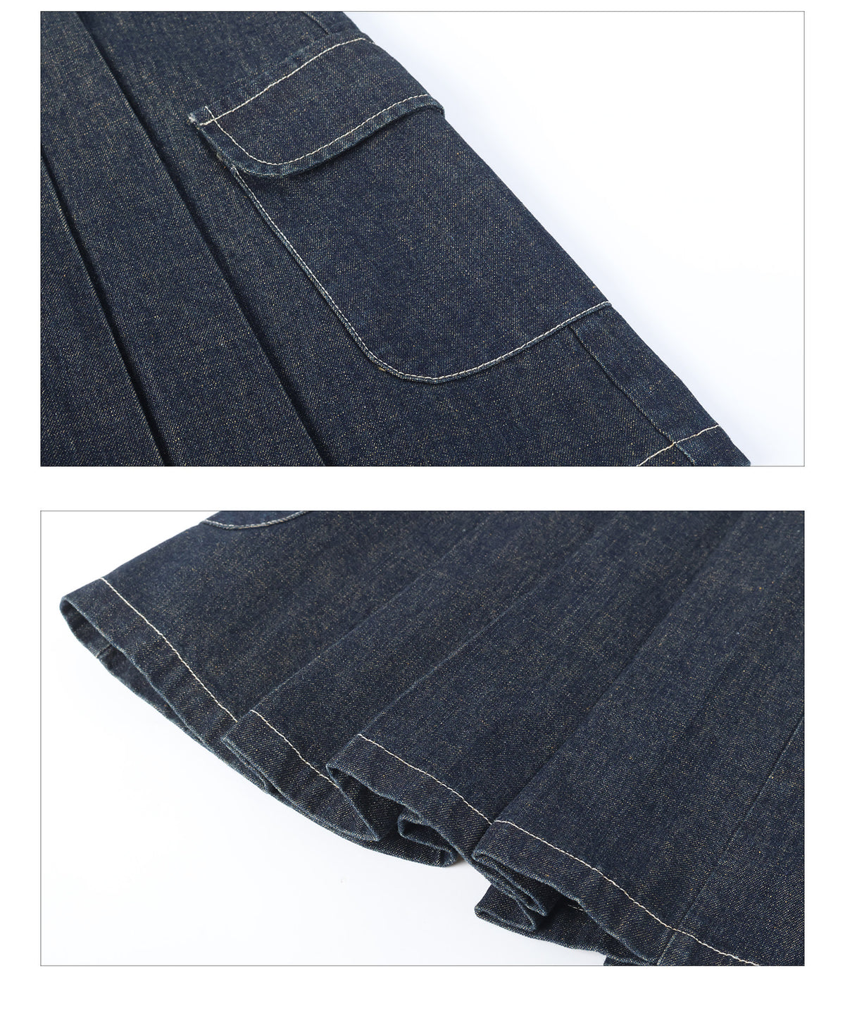 Embroidered Star Pleated Denim Midi Skirt