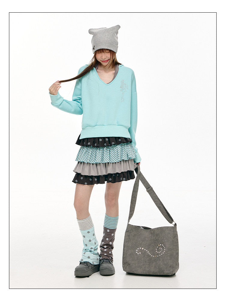 Mint Haze Faux-Layer Halter Hooded Sweatshirt