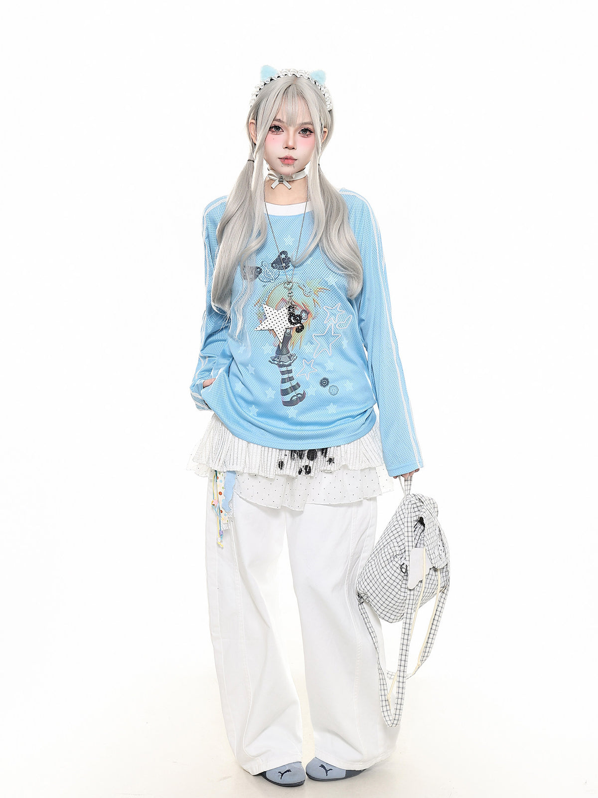 Star Stripe Mesh Long Sleeve Tee