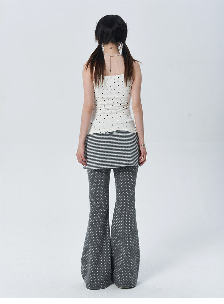 Polka Dot Layered Flare Skirt Pants