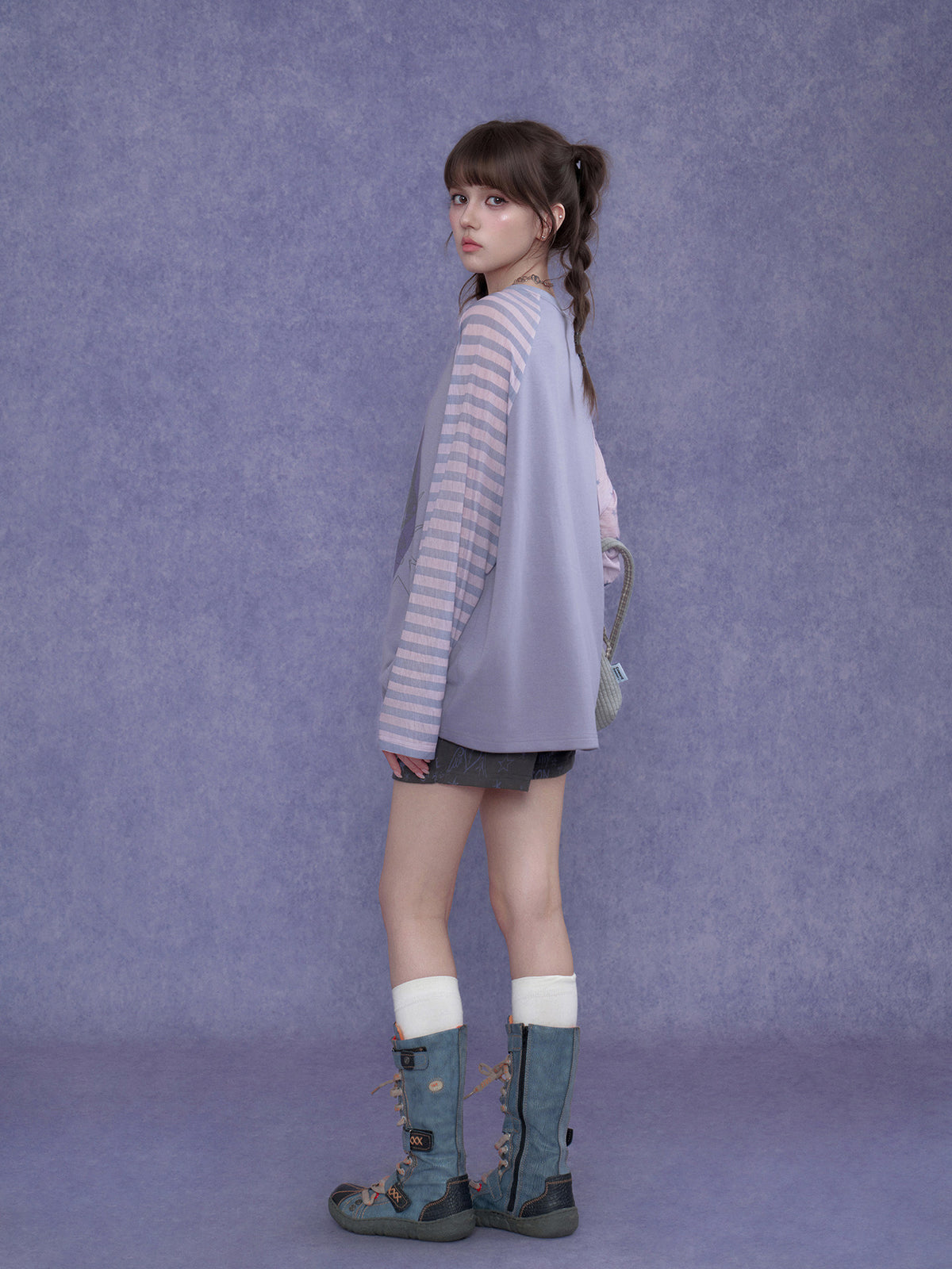 Lavender Star Stripe Raglan Graphic Long-Sleeve Tee