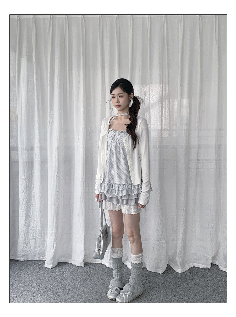 Ruffle Cami & Soft Cardigan Two-Piece Layered Top Set