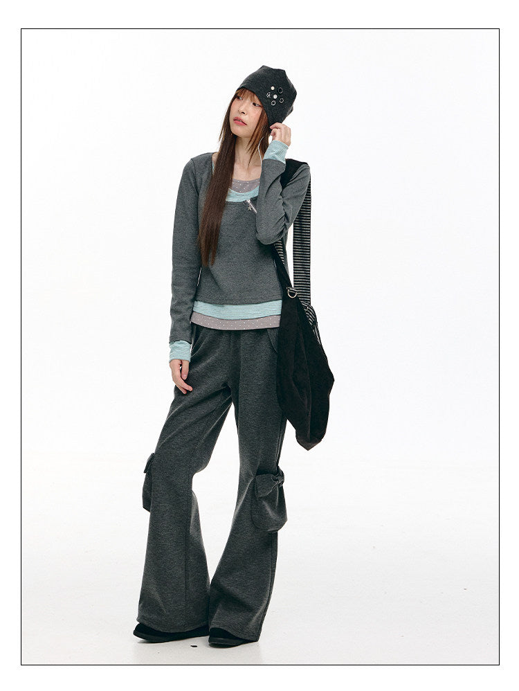 Triple-Layer Polka Dot Asymmetric Zip Long Sleeve Top