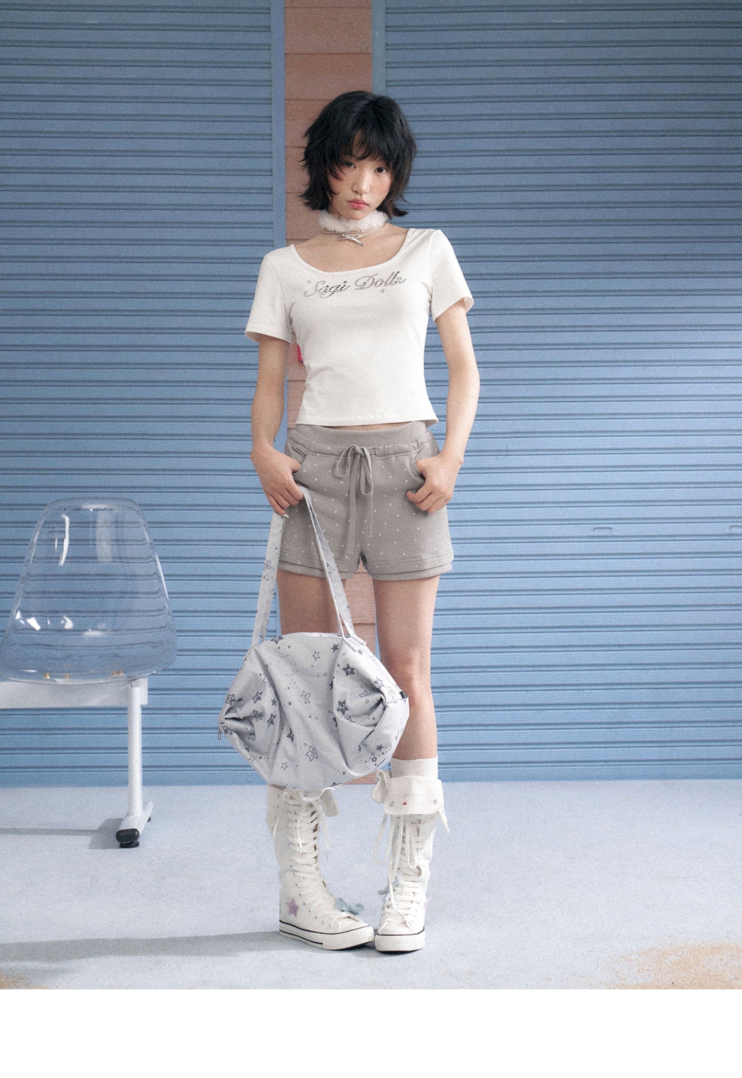 Angel Wing Lace-Up Rhinestone Tee