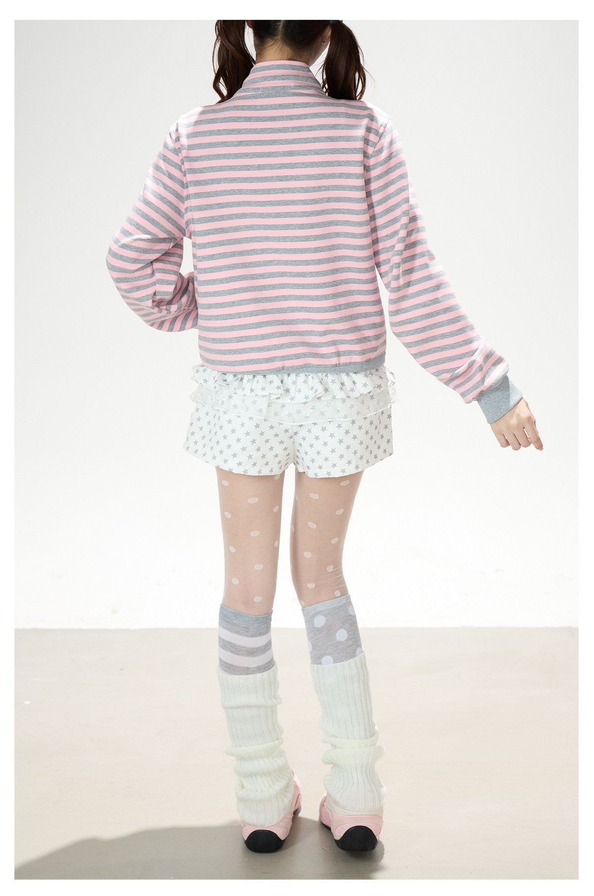 Heart Stripe Zip-Up Sweatshirt Jacket & White Star Shorts