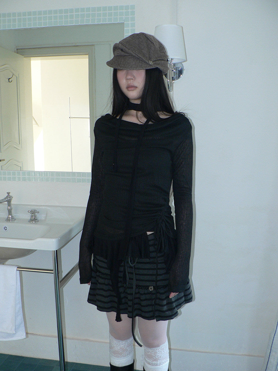 Striped Pleated Tie-Waist Mini Skirt