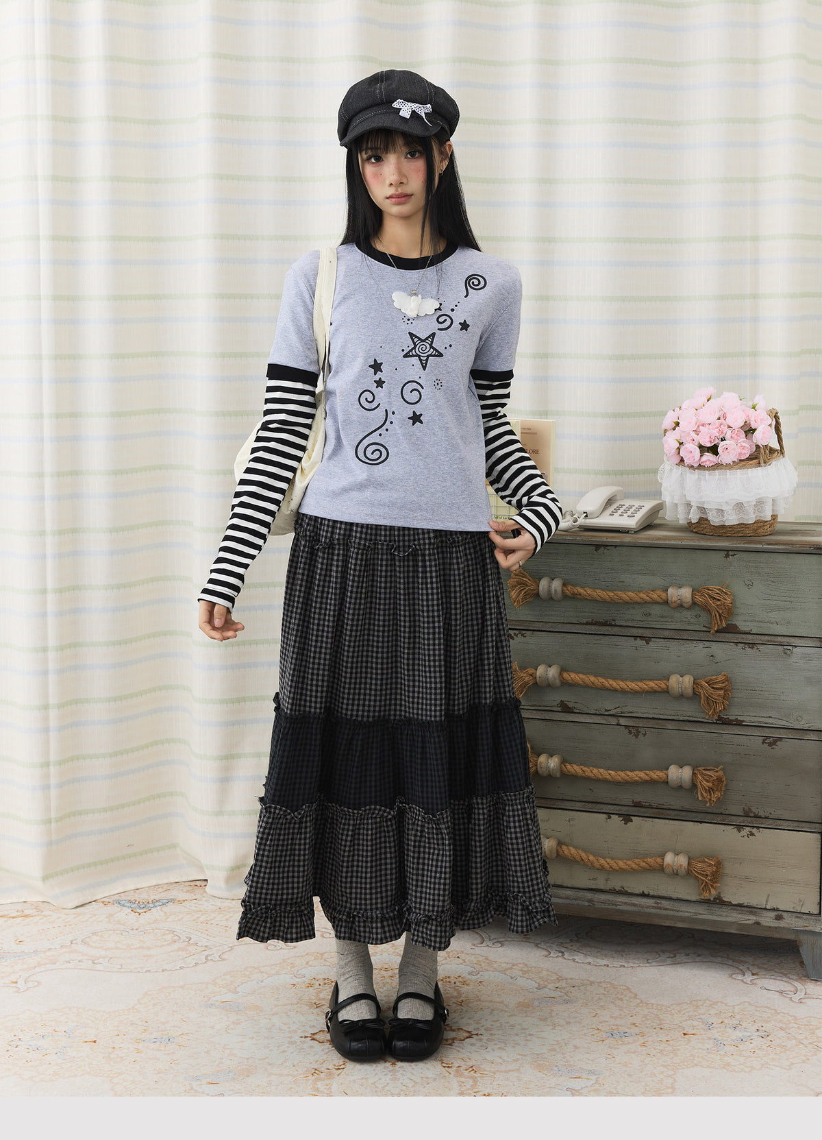 Star Swirl Layered Stripe Long Sleeve Top