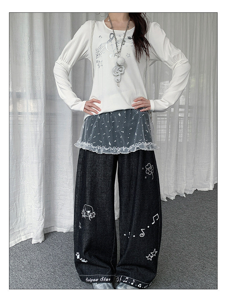 Sheer Music Note Ruffle Layering Skirt