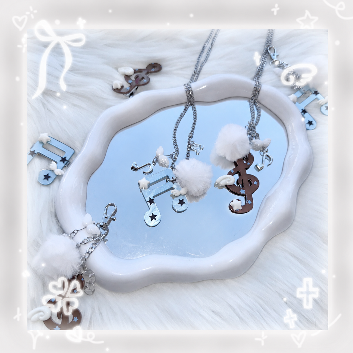 Winged Music Note Pom-Pom Necklace