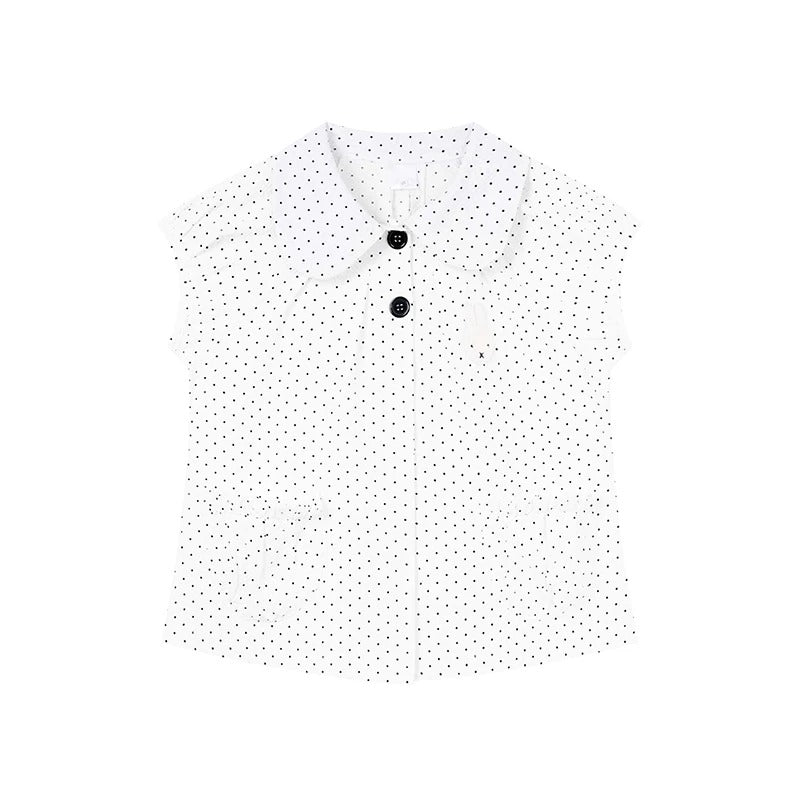 Polka Dot Bunny Patch Puff-Sleeve Shirt