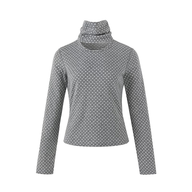 Polka Dot Contrast Turtleneck Long Sleeve Top