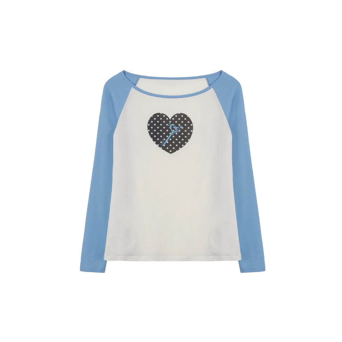 Polka Dot Heart Key Contrast Raglan Long Sleeve Tee