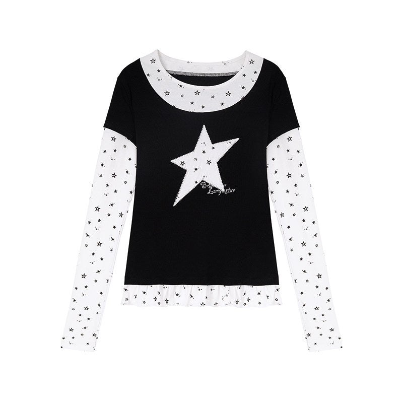 Star Appliqué Layered Long Sleeve Top