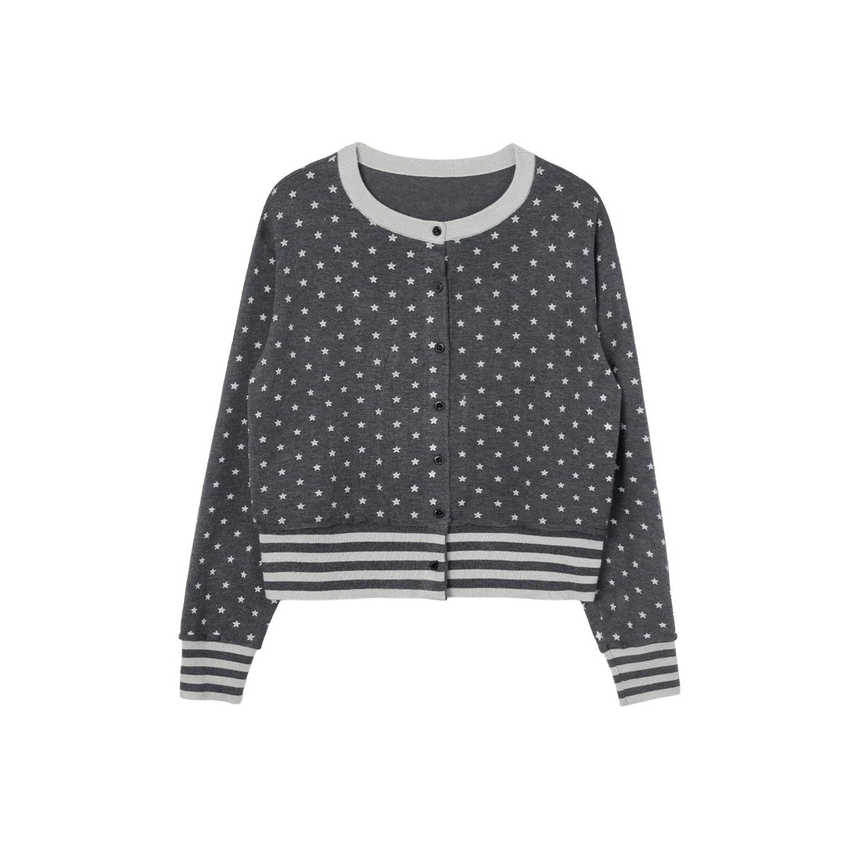 Star Print Contrast-Trim Knit Cardigan