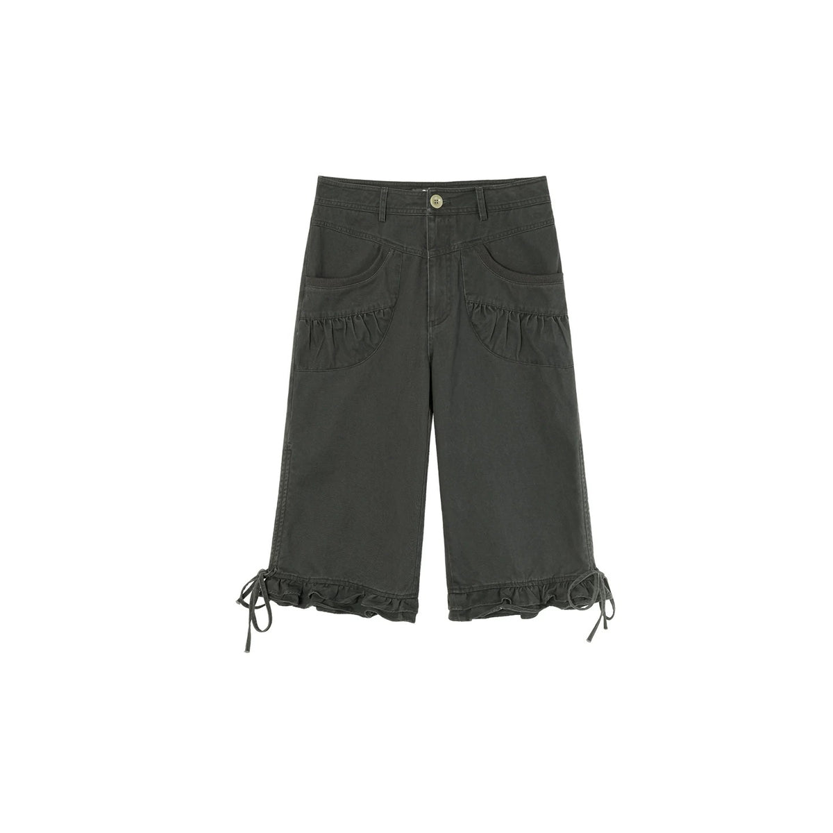 Ruffle Pocket Tie-Hem Capri Pants