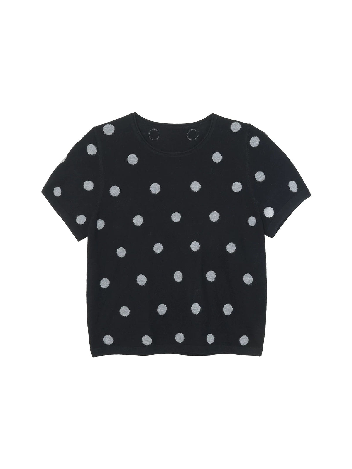 Polka Dot Wool-Blend Short Sleeve Knit Top