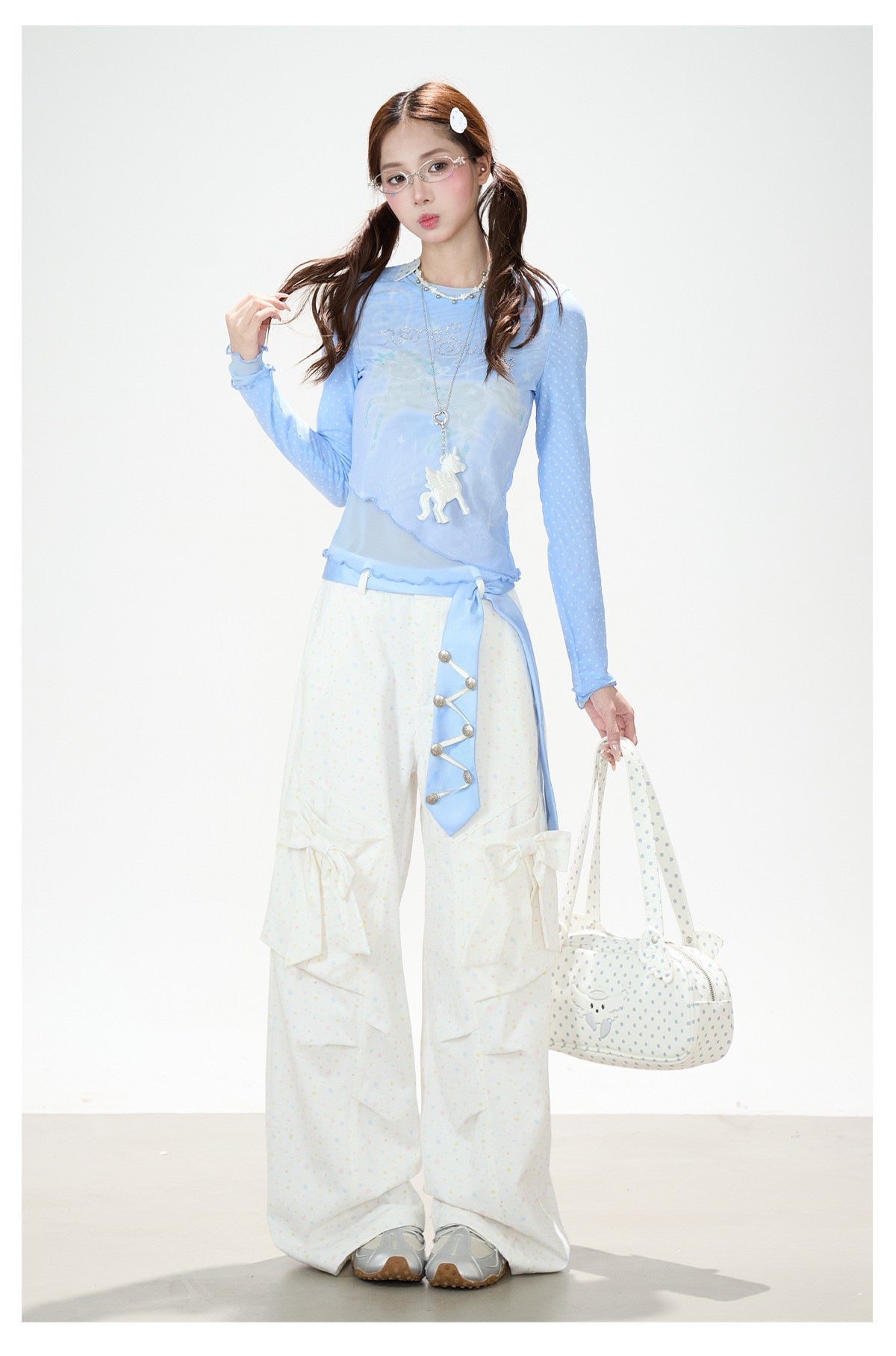 Dreamy Unicorn Mesh Long Sleeve Top & Soft Wide-Leg Pants
