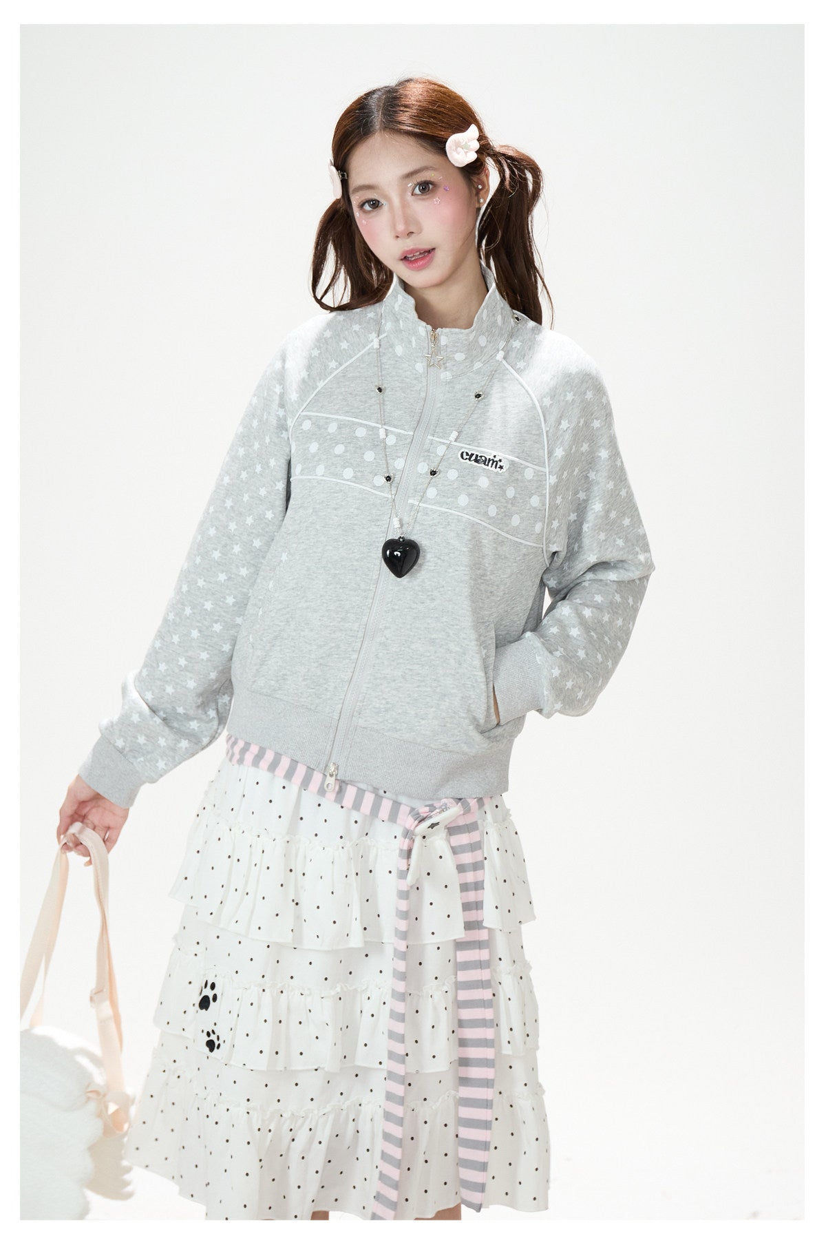 Polka-Dot Star Zip-Up Sweatshirt Jacket