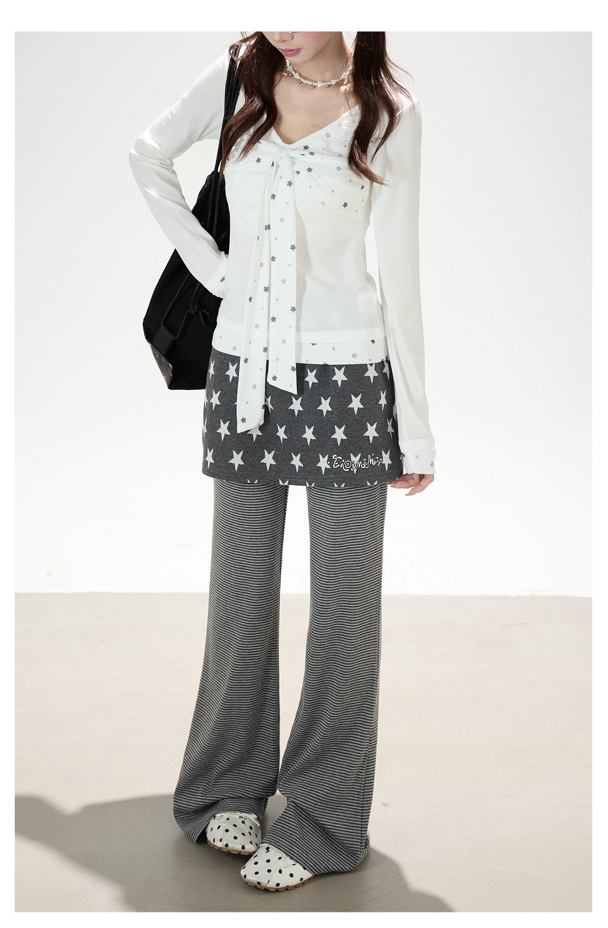 Star Skirt-Layer Stripe Flared Pants