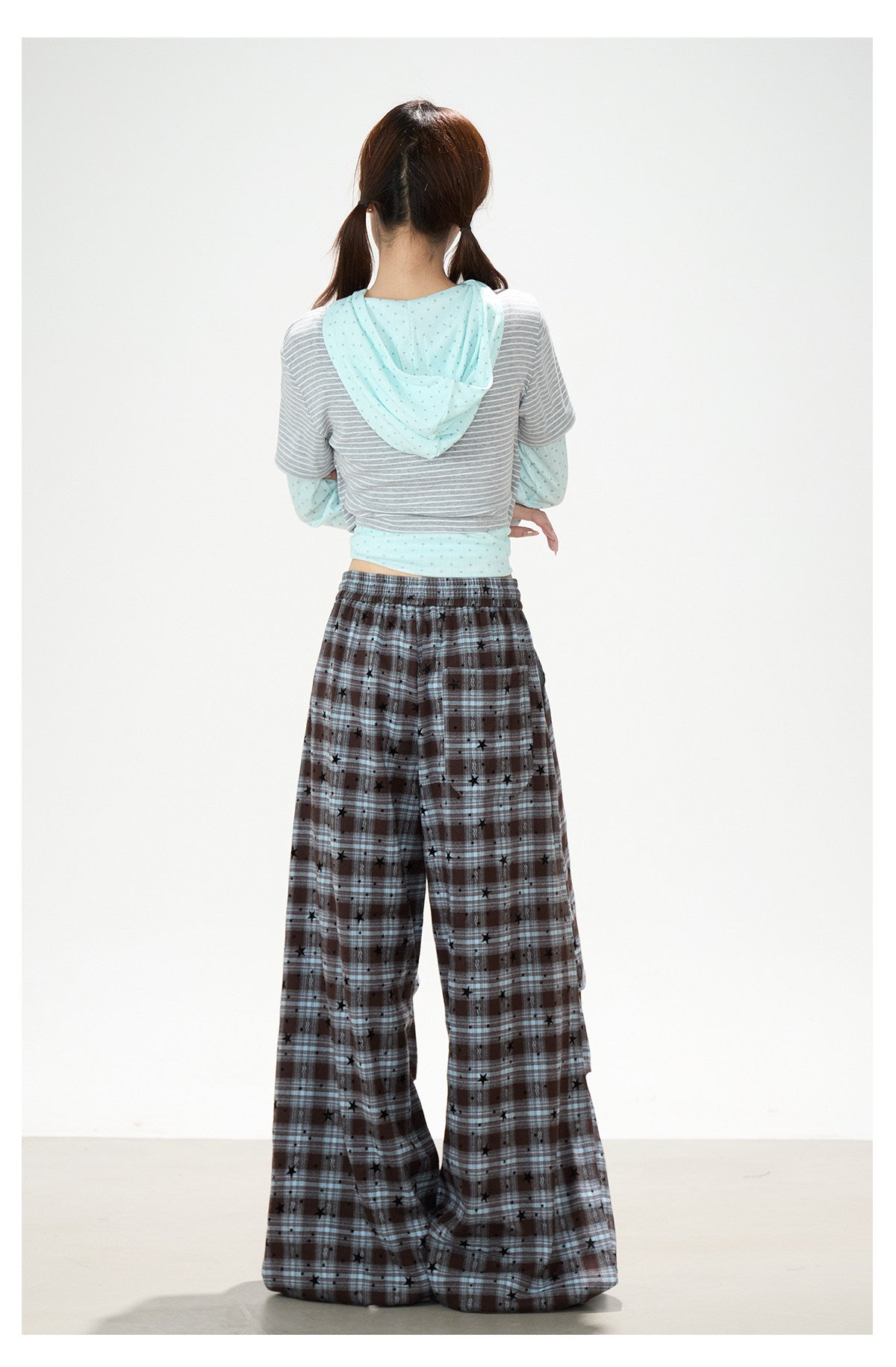 Star Plaid Wide-Leg Pants