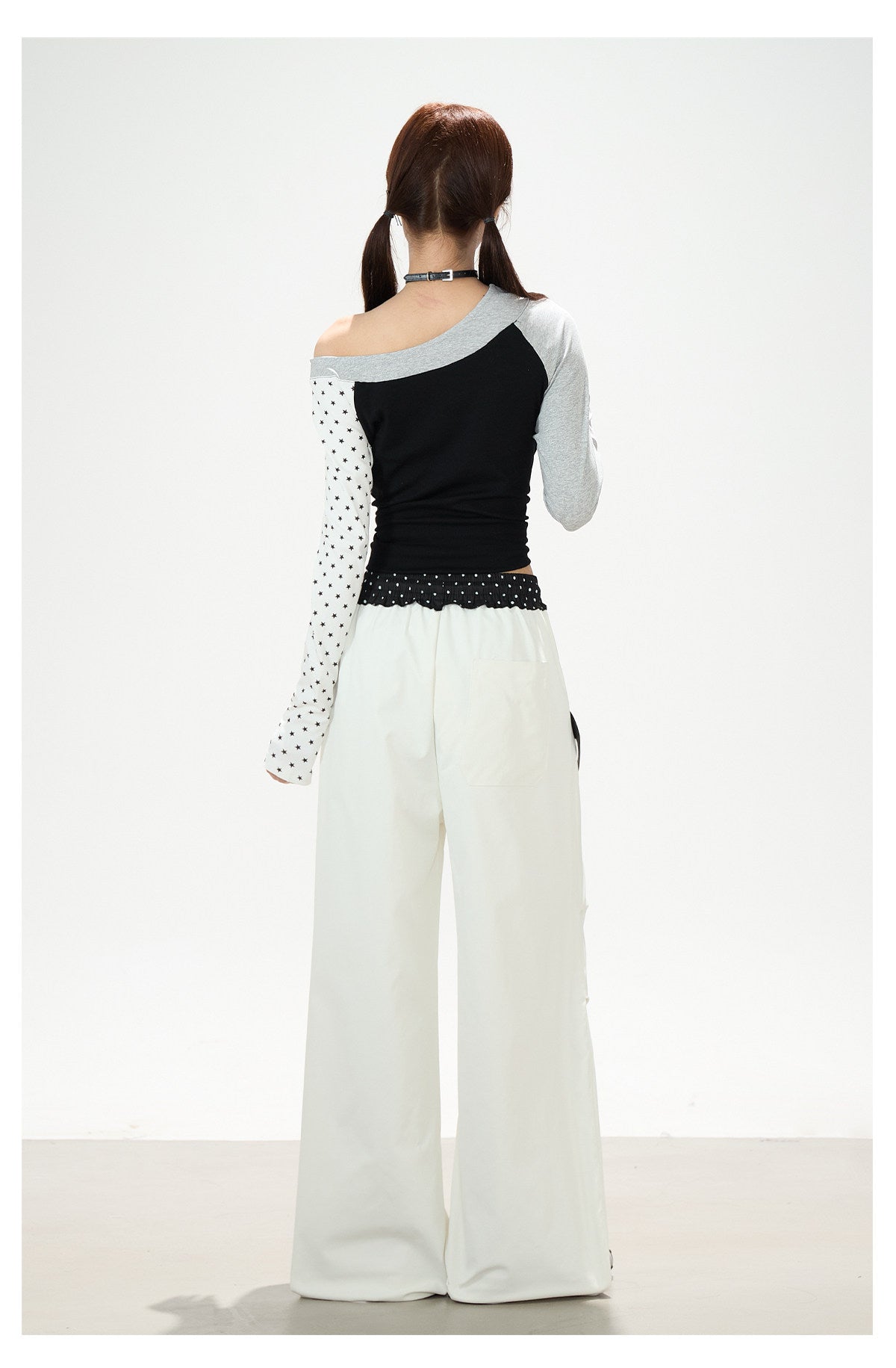 Star Polka-Dot Patchwork Wide-Leg Cargo Pants