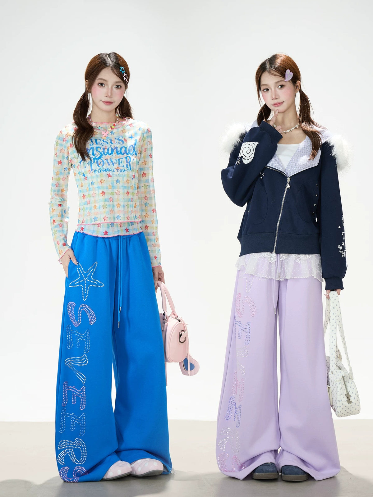 Pantalon de survêtement à jambes larges avec strass motif étoile de mer