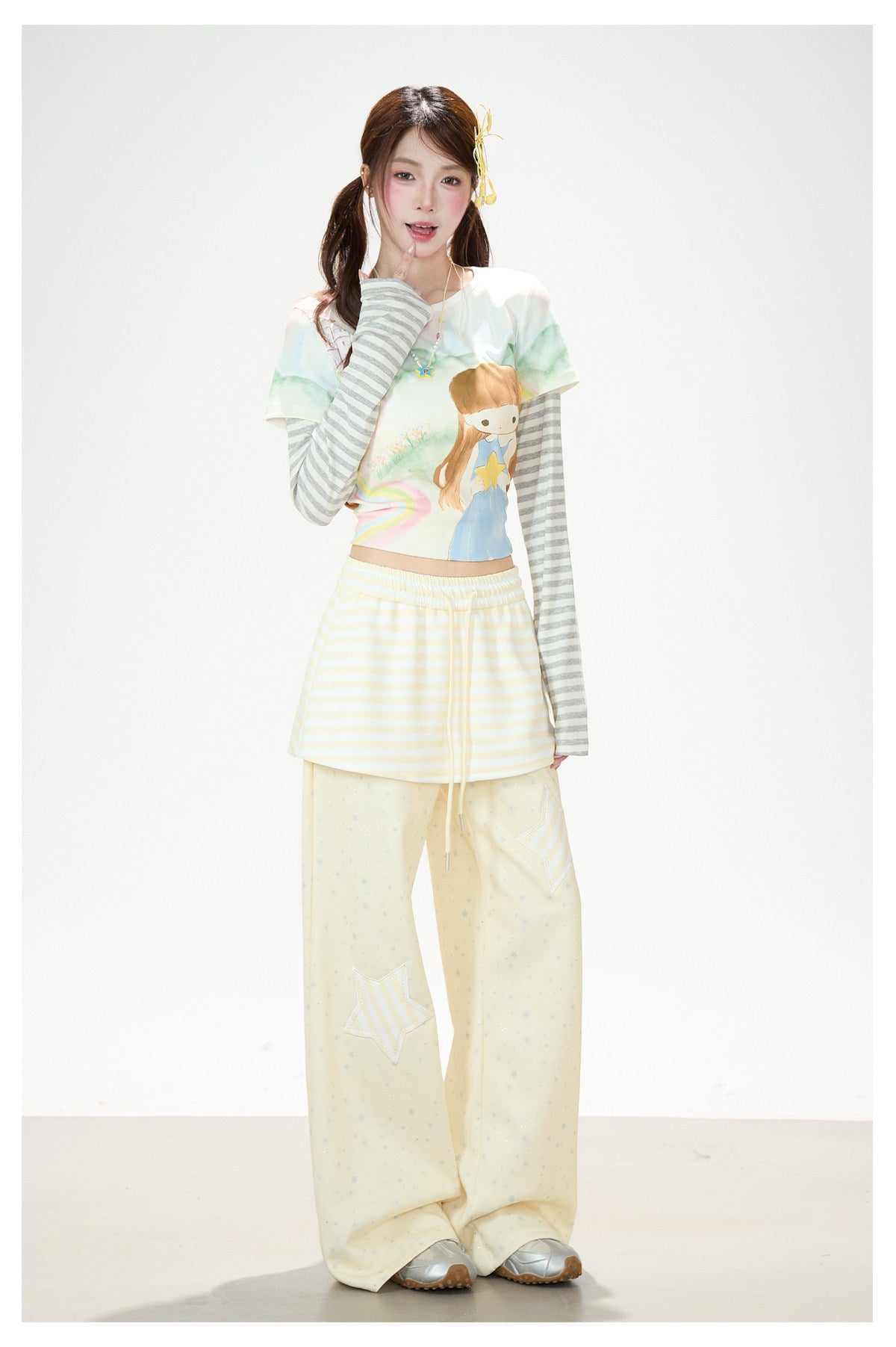 Star Patch Layered Wide-Leg Sweatpants