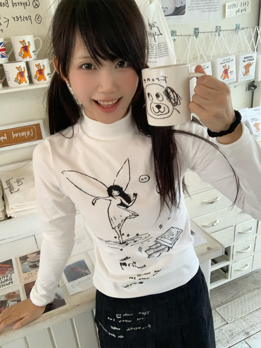 Gift Fairy Mock-Neck Graphic Long Sleeve Top