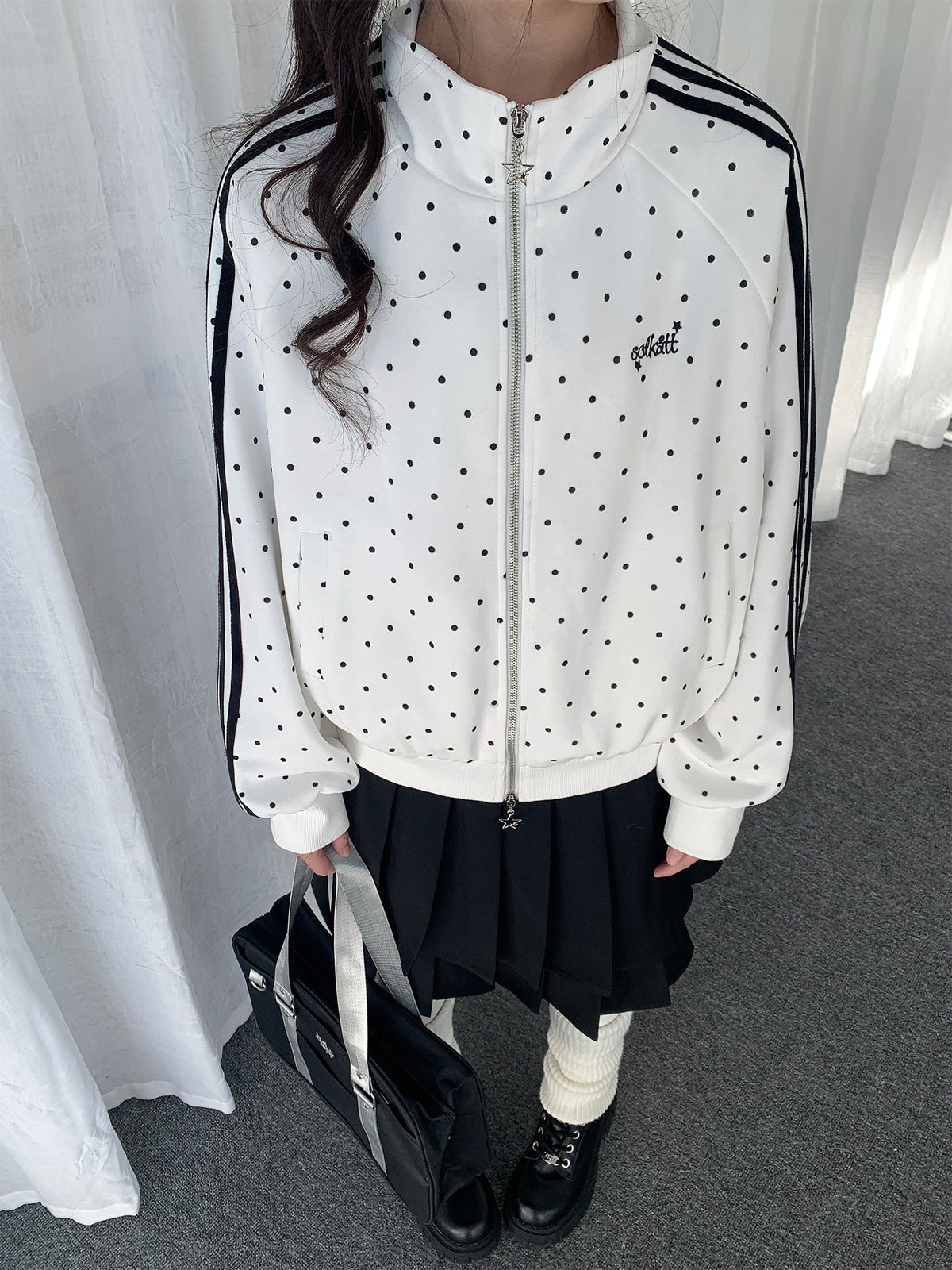 Polka Dot Contrast-Stripe Track Jacket
