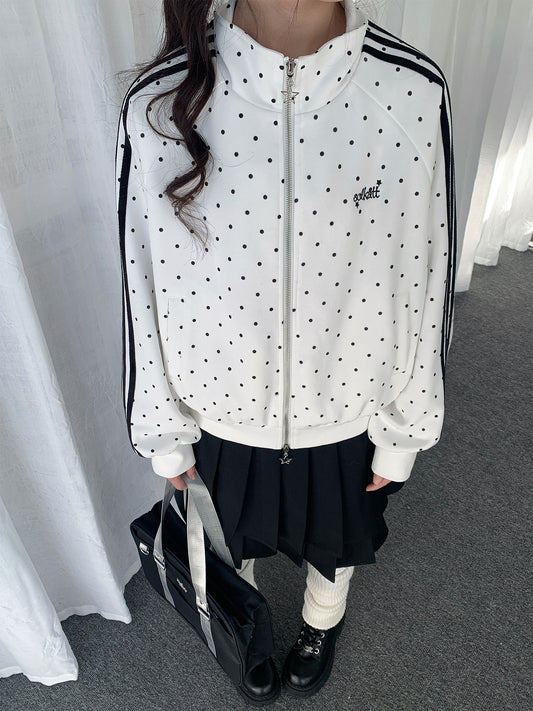 Polka Dot Contrast-Stripe Track Jacket