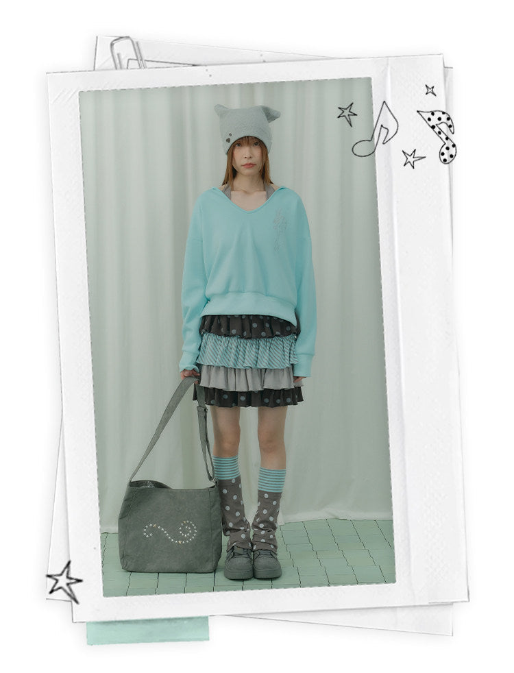 Mint Haze Faux-Layer Halter Hooded Sweatshirt