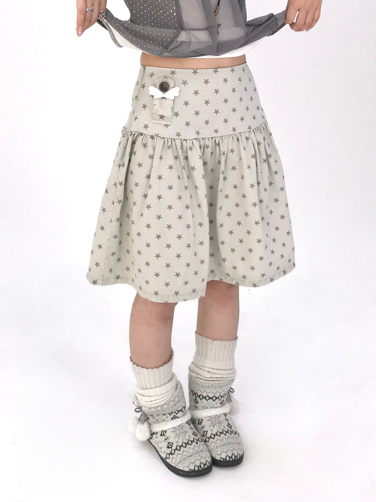 Star Print Drop-Waist A-Line Skirt