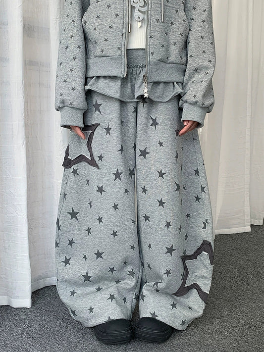 Star Print Detachable Ruffle-Layer Wide-Leg Sweatpants