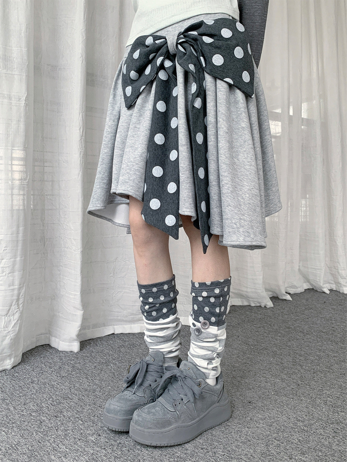 Polka Dot Stripe Button Slouch Leg Warmers