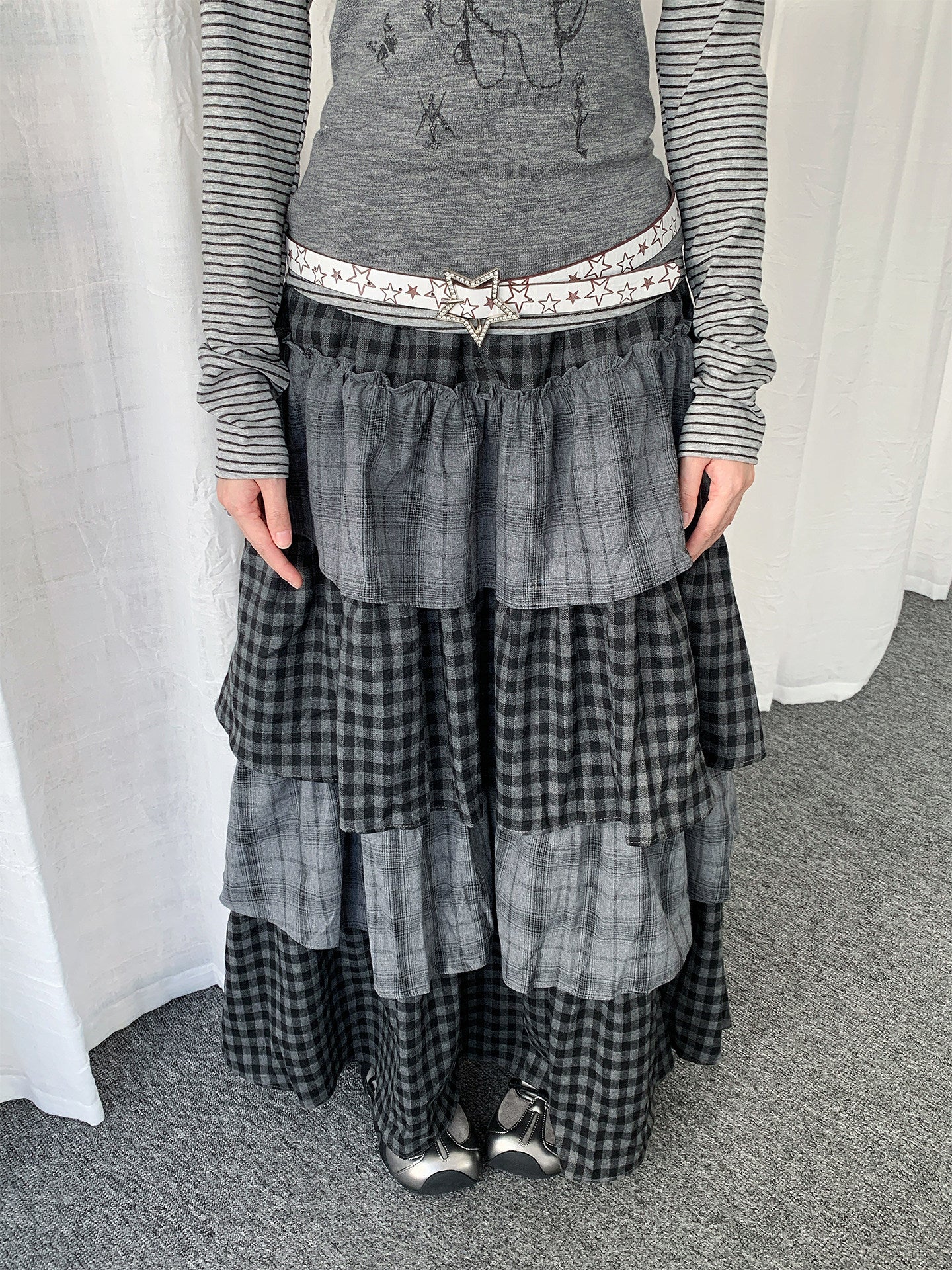 Layered Plaid Tiered Maxi Skirt
