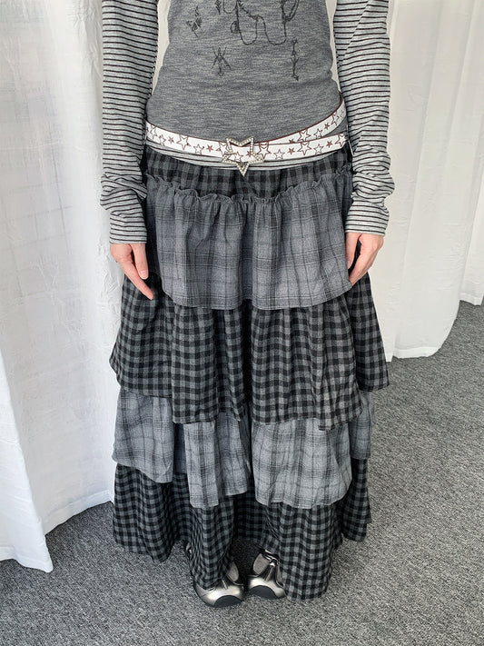 Layered Plaid Tiered Maxi Skirt