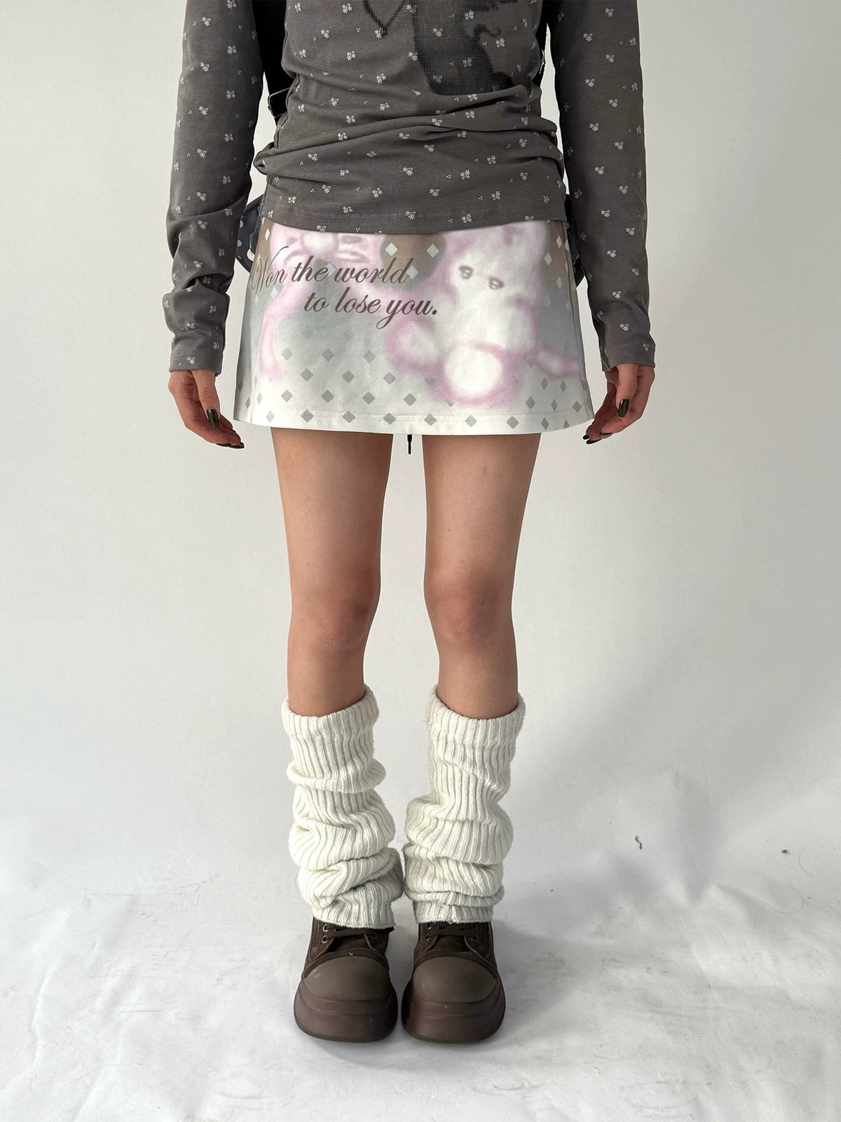 Dream Bunny Graphic Low-Rise A-Line Mini Skirt