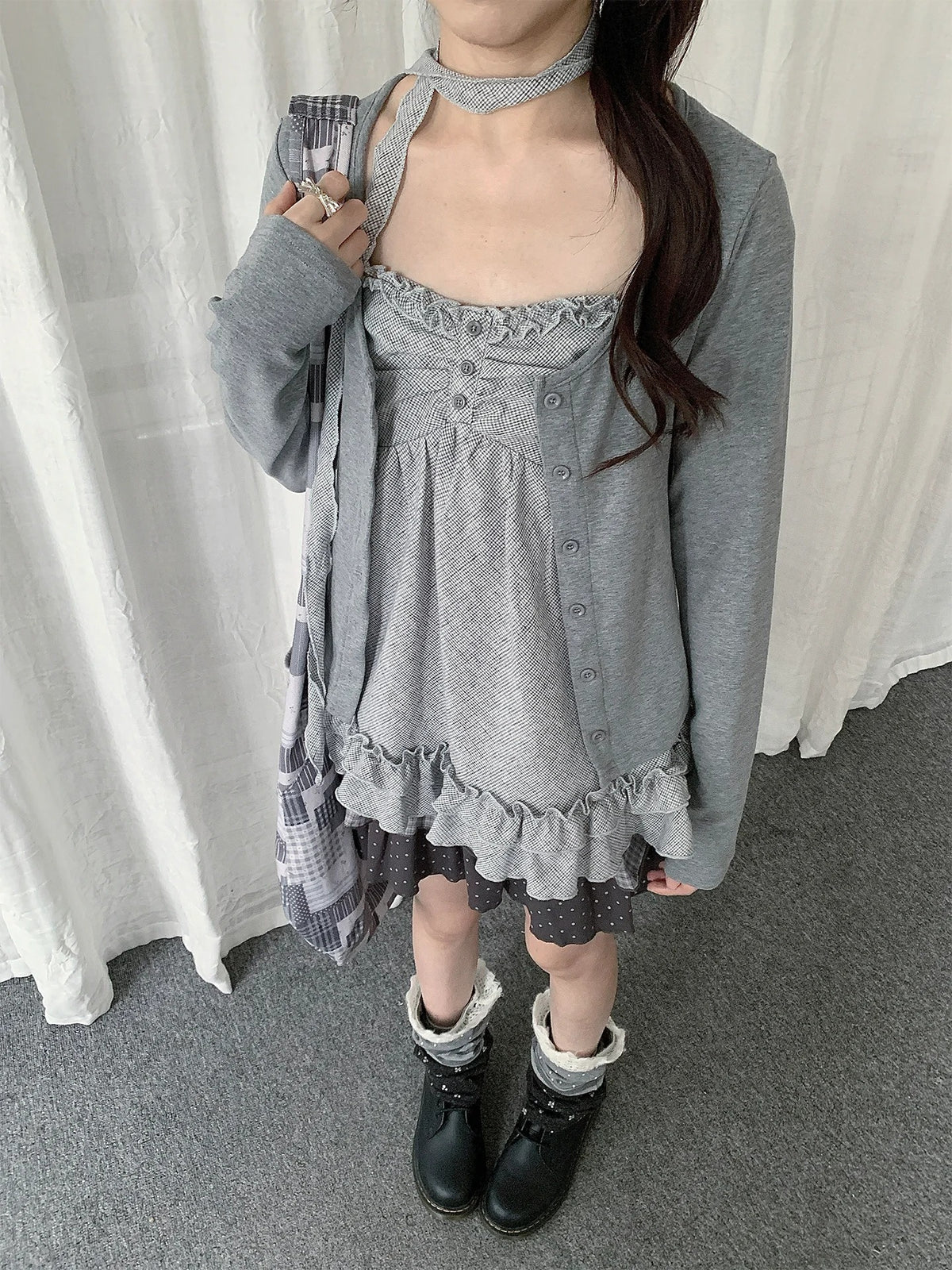 Ruffle Cami & Soft Cardigan Two-Piece Layered Top Set